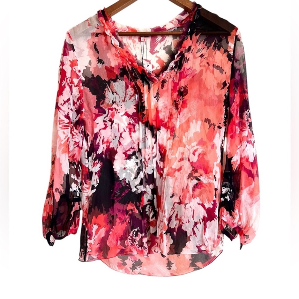 Elie Tahari 100 % Silk Ashlyn V Neck Colorful Lightweight Blouse - Picture 3 of 13
